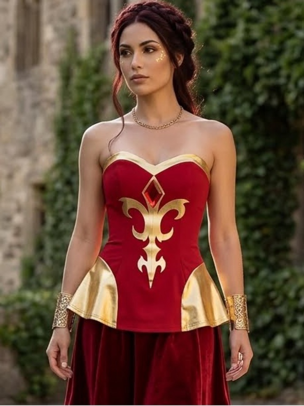 DotA2 Lina Fiery Red & Gold Cosplay Costume Sleeveless Jewel Tube Top NEW Small